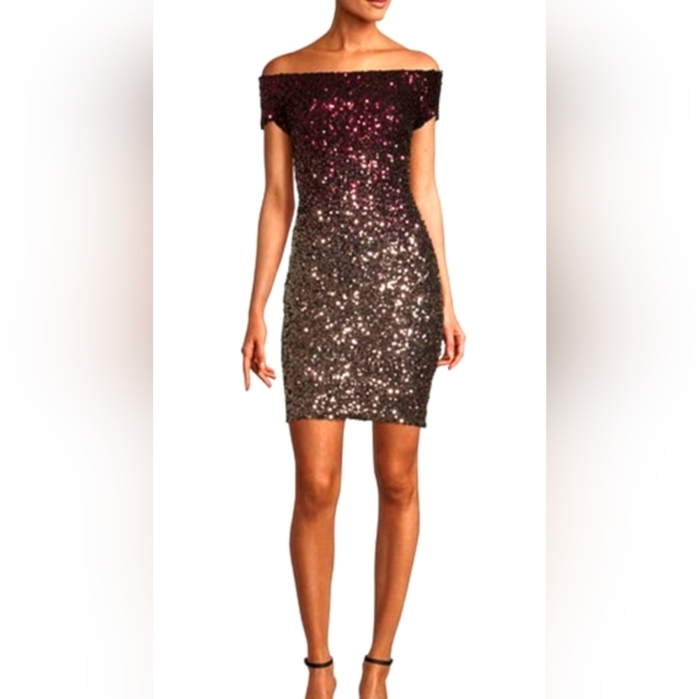 B. Smart Junior's Off The Shoulder Bodycon Dress With Ombre Sequins
